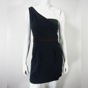 Theory One-Shoulder Black Cocktail Dress with Waist Band